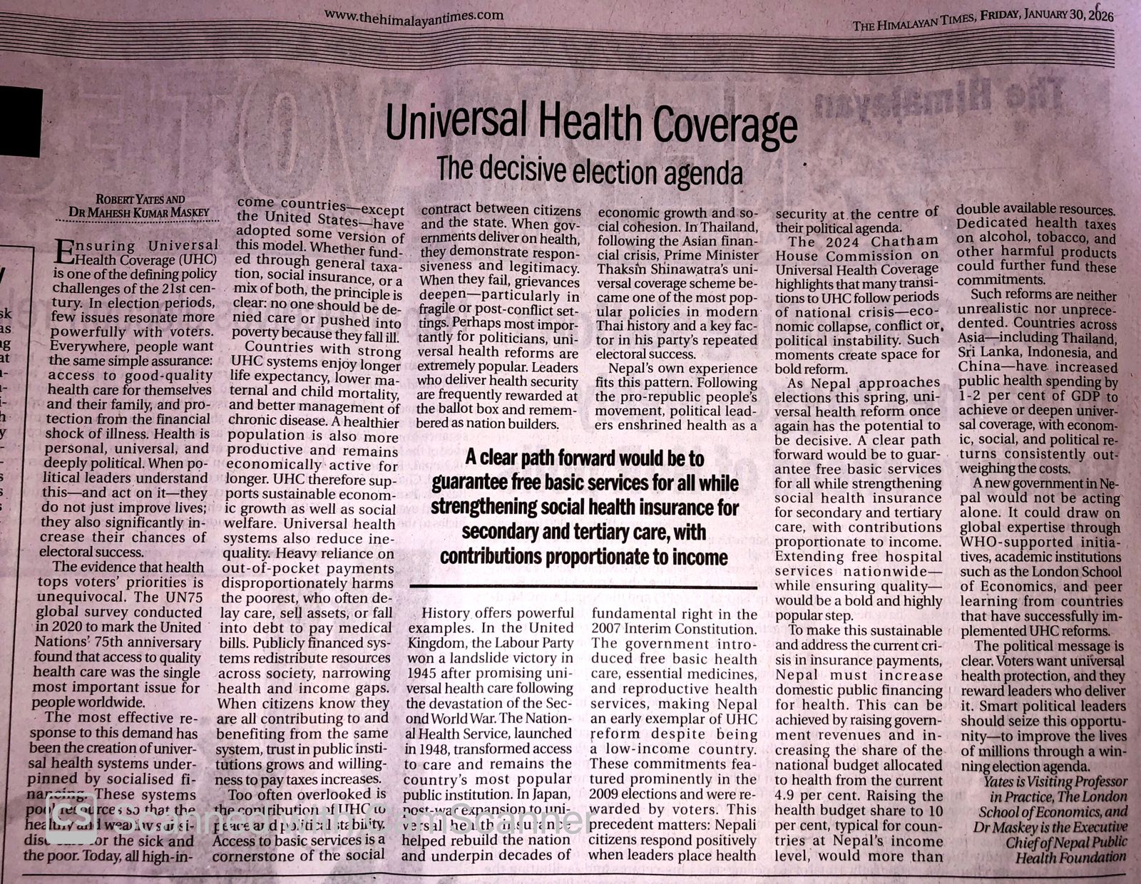Universal Health Coverage: The decisive election agenda